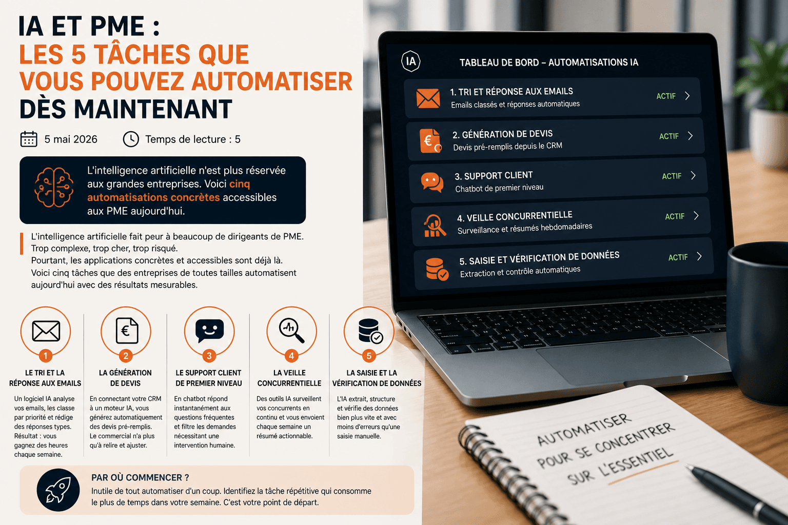 IA et PME : les 5 tâches que vous pouvez automatiser dès maintenant